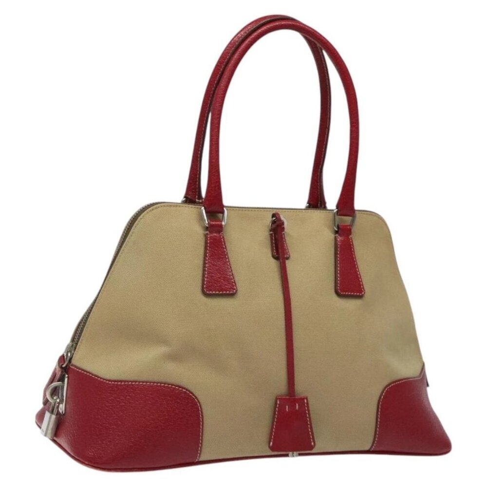 PRADA Hand Bag Canvas Beige Auth KD415